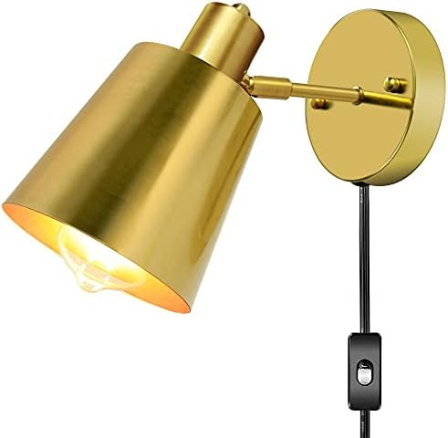 Plug in Wall Sconces, Gold Brass Wall Lamp Metal Vintage Wall Mounted Light Fixture with On/Off Swit | Amazon (US)