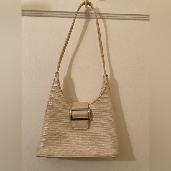 EUC Cream 90s Nine West structured leather & wicker shoulder bag | Poshmark