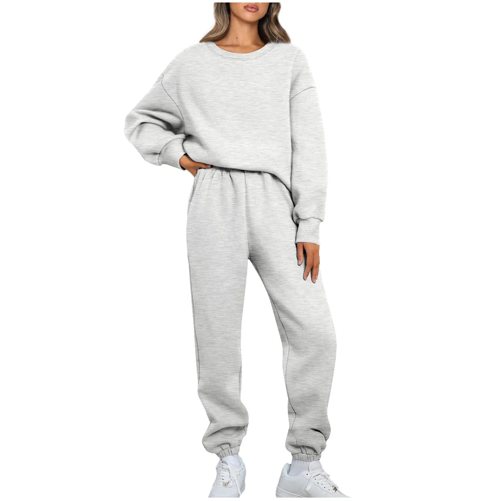 Wdfiry Women's 2 Piece Outfits Crewneck Long Sleeve Pullover Sweatshirt and Pants Sets Sweatsuit ... | Walmart (US)