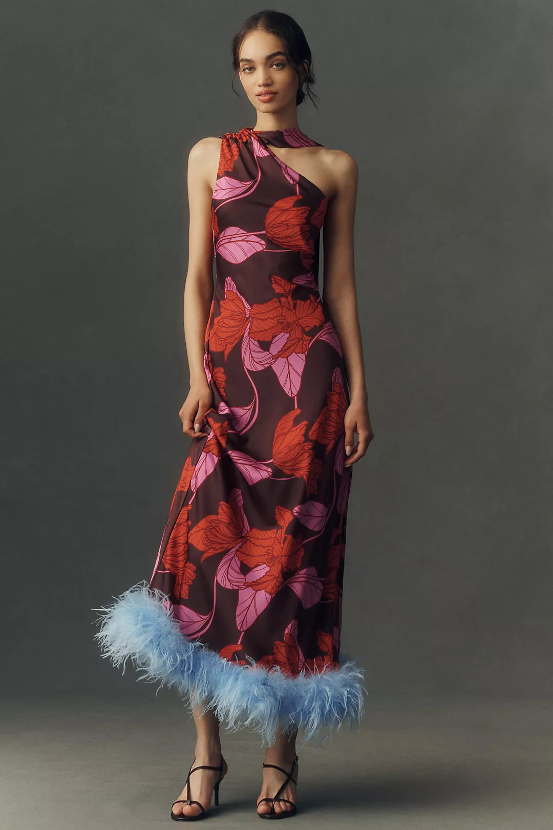 Hutch One-Shoulder Faux-Feather Trim Maxi Dress | Anthropologie (US)