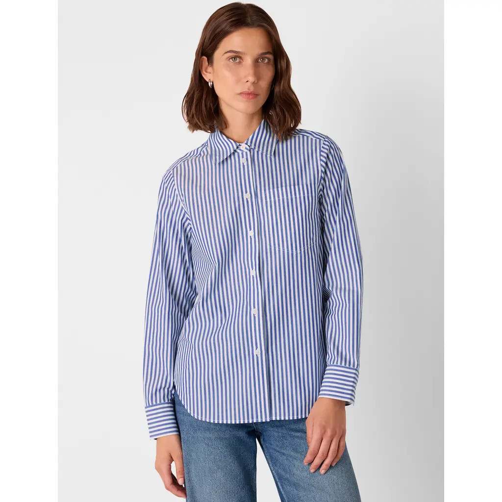Whistles Relaxed Fit Stripe Shirt in Blue/white at Nordstrom, Size 14 | Nordstrom