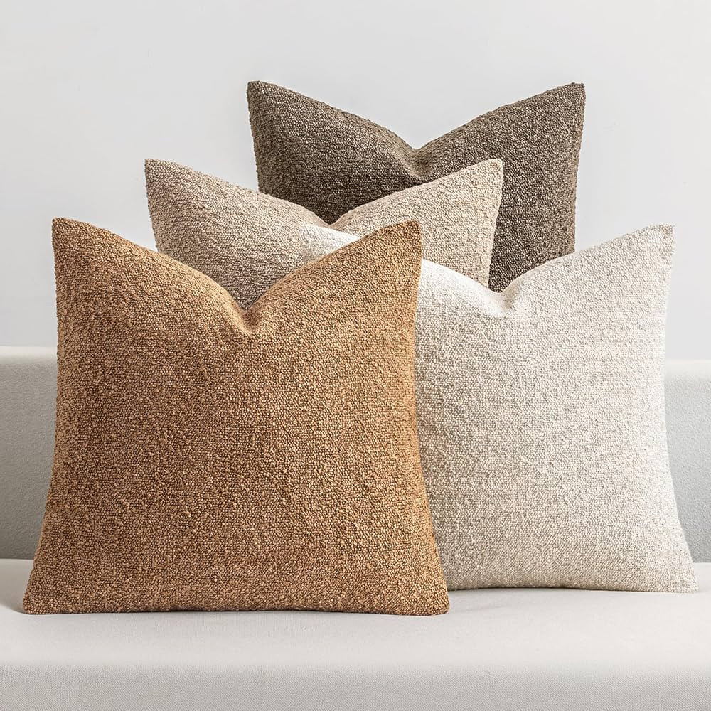 MIULEE Pack of 4 Decorative Textured Boucle Throw Pillow Covers 20x20 Inch Neutral Brown Accent S... | Amazon (US)