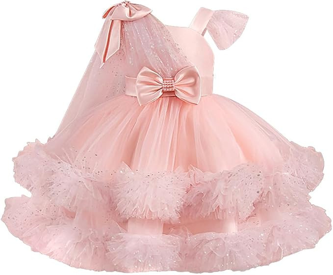 IMEKIS Toddler Girls Pageant Dress Shiny Bow Asymmetric Shoulder Formal Birthday Wedding Party Ti... | Amazon (US)