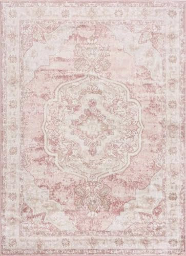 BoutiqueRugs Kandos Blush Pink Traditional Persian Medallion Distressed Vintage Oriental Large Ar... | Amazon (US)