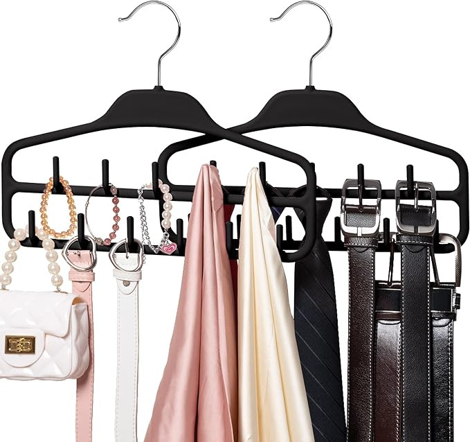 SMARTAKE 2 Pack Belt Hanger, 360 Degree Rotating Tie Rack with Hooks, Non-Slip Durable Hanging Cl... | Amazon (US)