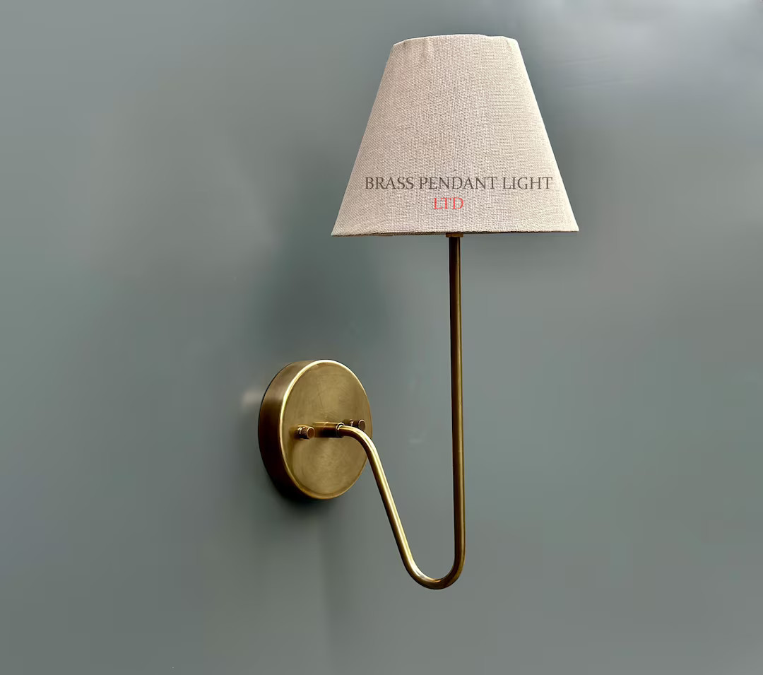 Mid Century Modern Brass Wall Sconce With Linen Shade - Etsy | Etsy (US)