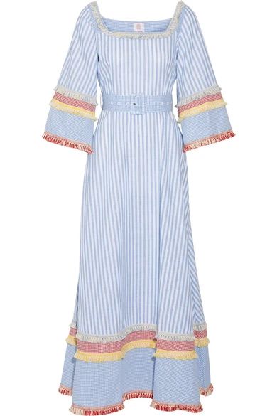 Gül Hürgel - Fringed Printed Cotton And Linen-blend Maxi Dress - Blue | NET-A-PORTER (US)