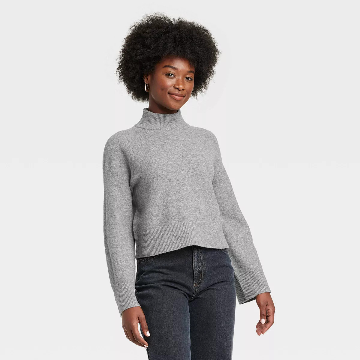 Women's Cozy Knit Mock Turtleneck Pullover Sweater - Universal Thread™ Gray M | Target
