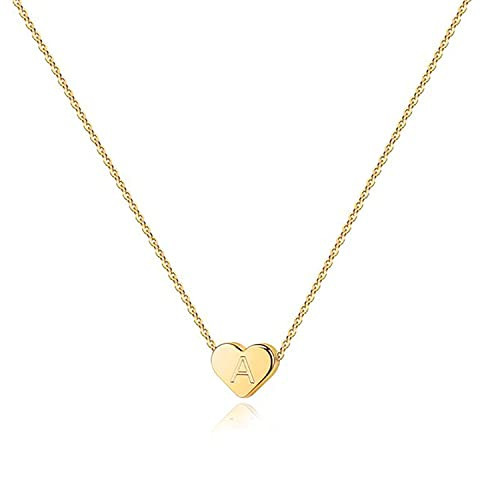 PAVOI 14K Yellow Gold Plated Mini Dainty Heart Initial Necklace | Slider Adjustable Necklace - 18" | Letter Necklaces for Women - Valentines Day Trendy Jewelry | A Initial | Amazon (US)