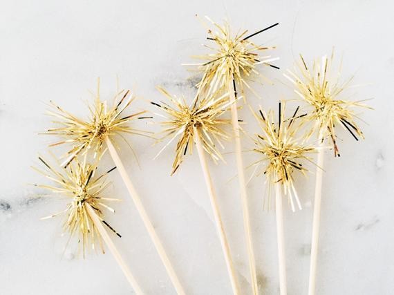 Gold Tinsel Cocktail Stirrer - Pack of 6 - glitter topper, drink stirrer, swizzle stick, food pic... | Etsy (US)
