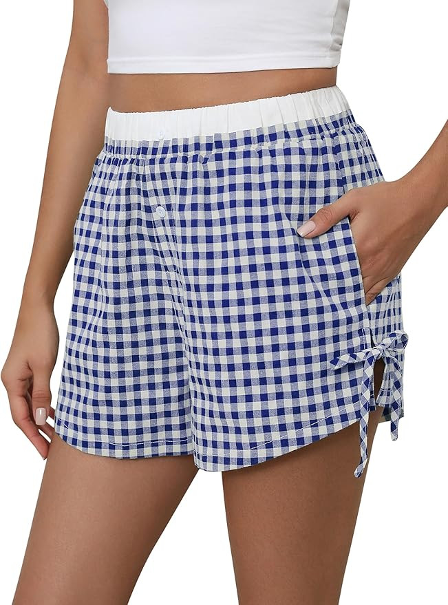 Blooming Jelly Womens Boxer Shorts Gingham Pajama Summer Casual High Waisted Shorts Plaid Lounge ... | Amazon (US)