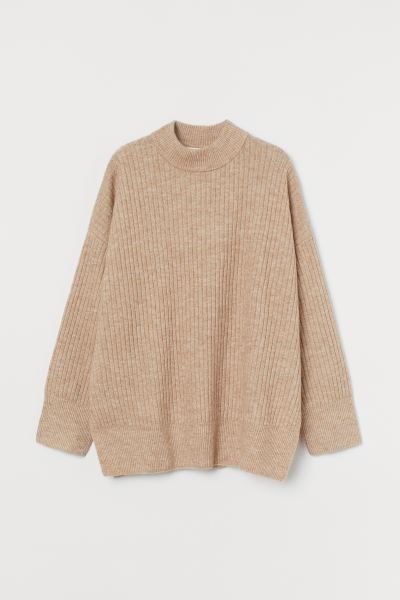 Relaxed-fit sweater in a soft rib knit with wool content. Dropped shoulders, long, wide sleeves, ... | H&M (US + CA)