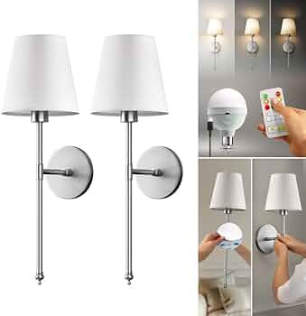 Set of 2 Wireless Wall - Stick-On or Screw Mount for Easy Installation, Rechargeable LED Bulbs, R... | Amazon (US)