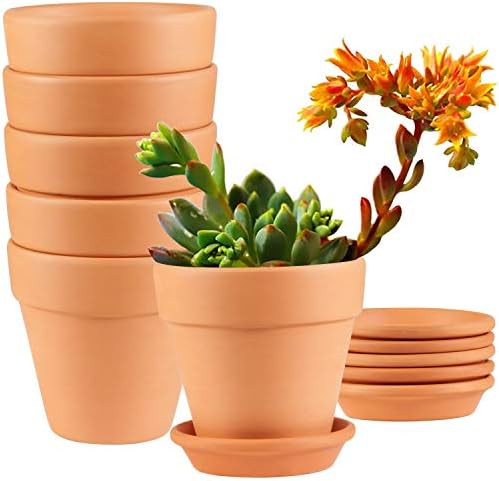 Clay Pots, EHWINE 4 inch Clay Pots for Plants with Saucer Cute Garden Pots Succulent Planters Cac... | Amazon (US)