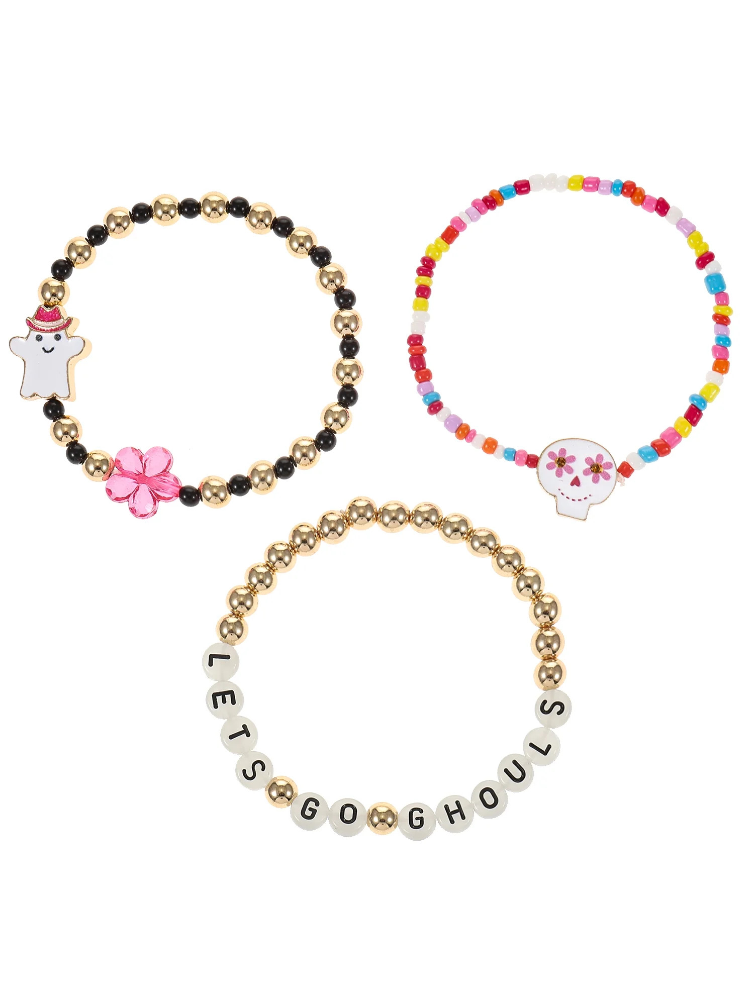 Way to Celebrate Halloween "Go Ghouls" Beaded Stretch Bracelet Set, 3 Pieces | Walmart (US)