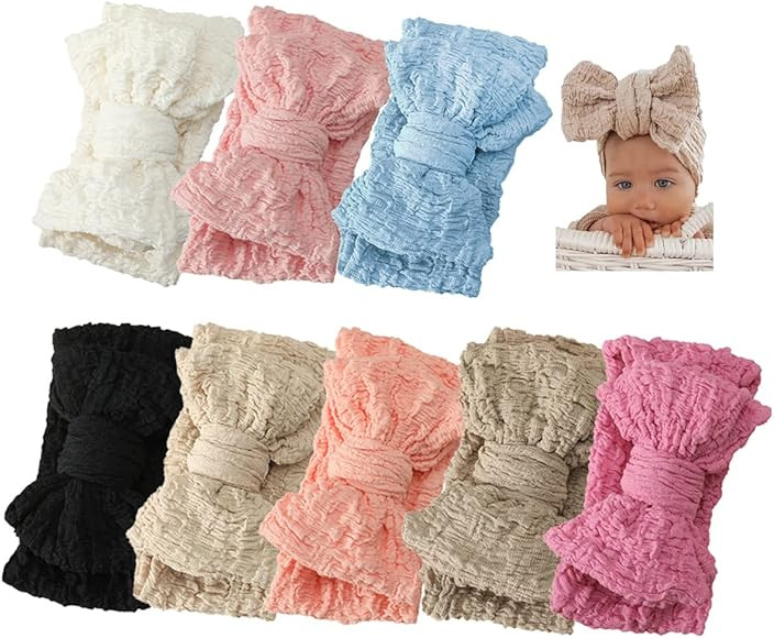 Baby Large Bows Headwrap Stretch Print Textured Fabric Top Knot Turban Headband Hair Accessories | Amazon (US)