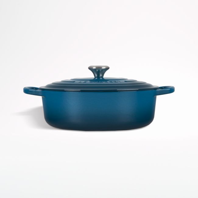 Le Creuset ® Signature 6.75-Qt. Deep Teal Round Wide Oven | Crate & Barrel