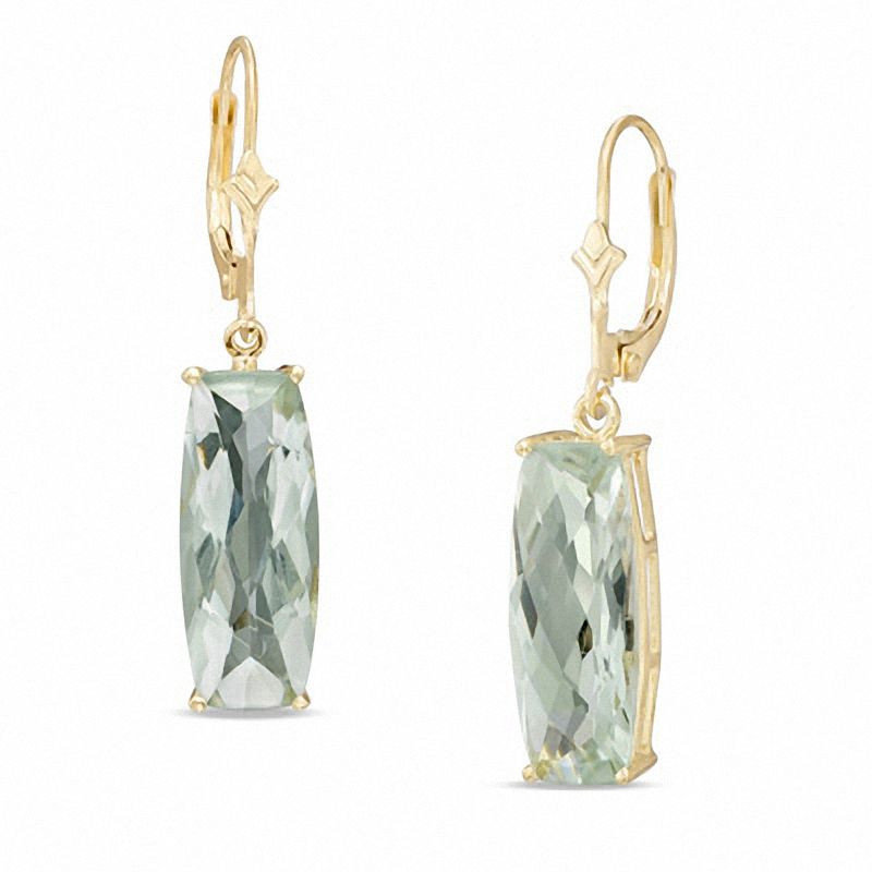 Elongated Cushion-Cut Green Quartz Drop Earrings in 10K Gold|Zales | Zales