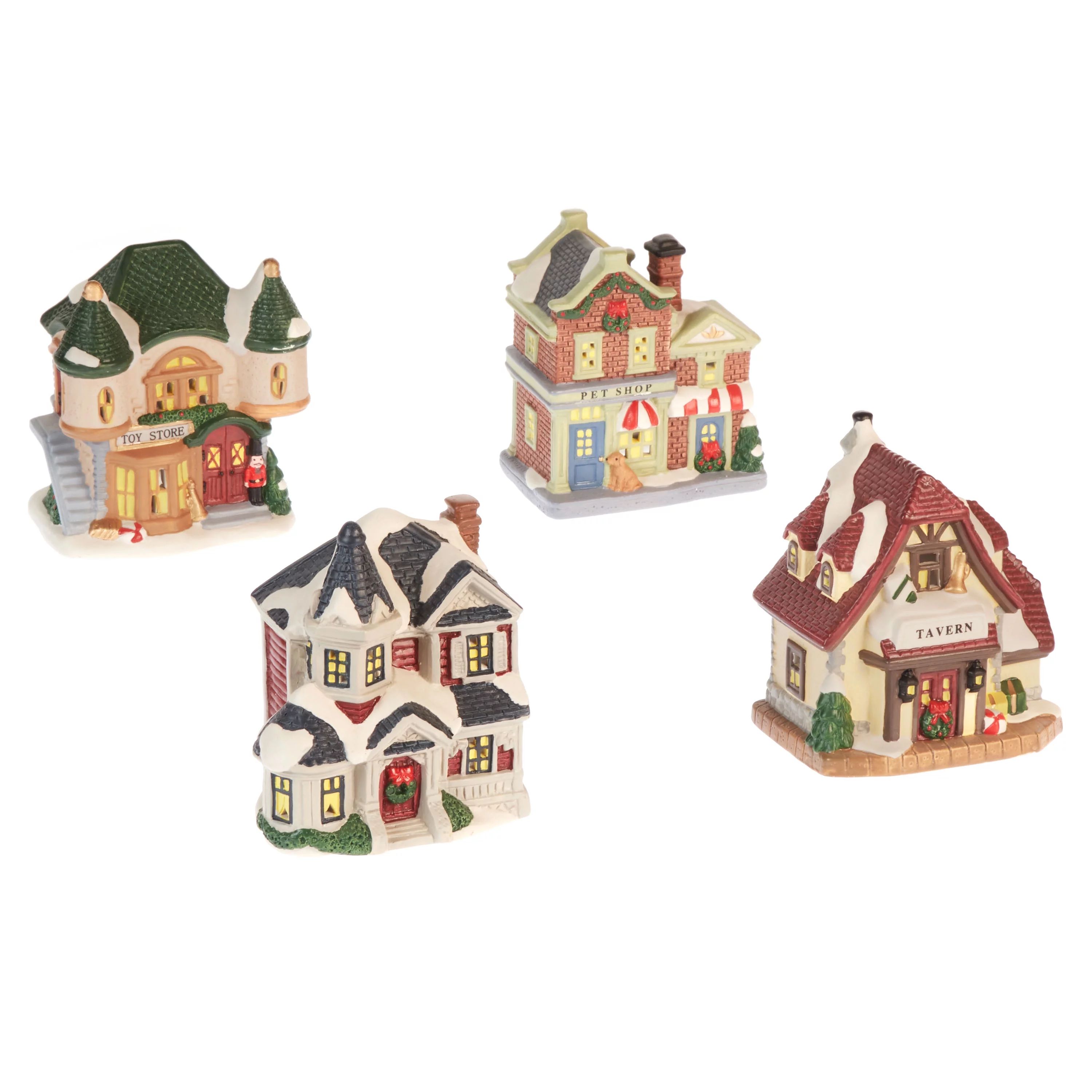 Holiday Time Christmas Village Mini House, 3.5" - 4.5"H, 100% Porcelain | Walmart (US)