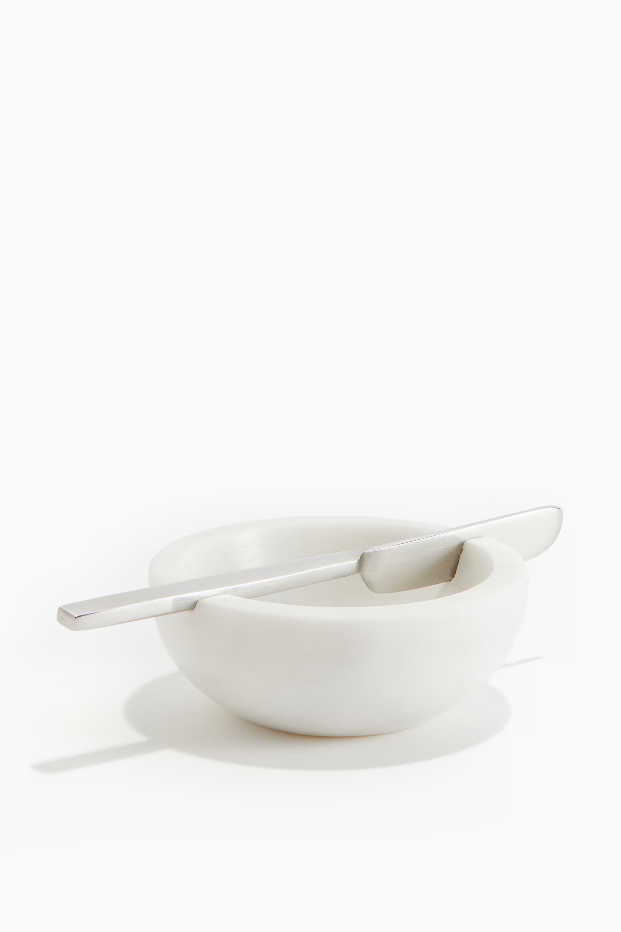 Marble Butter Bowl with Knife - White - Home All | H&M US | H&M (US + CA)