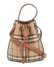 Made In Italy Canvas And Leather Signature Checkered Drawstring Hobo | TJ Maxx
