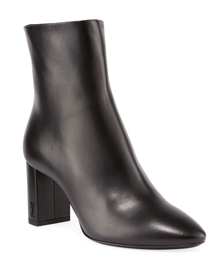 Saint Laurent Lou Pin Zip Leather Block-Heel Booties | Neiman Marcus