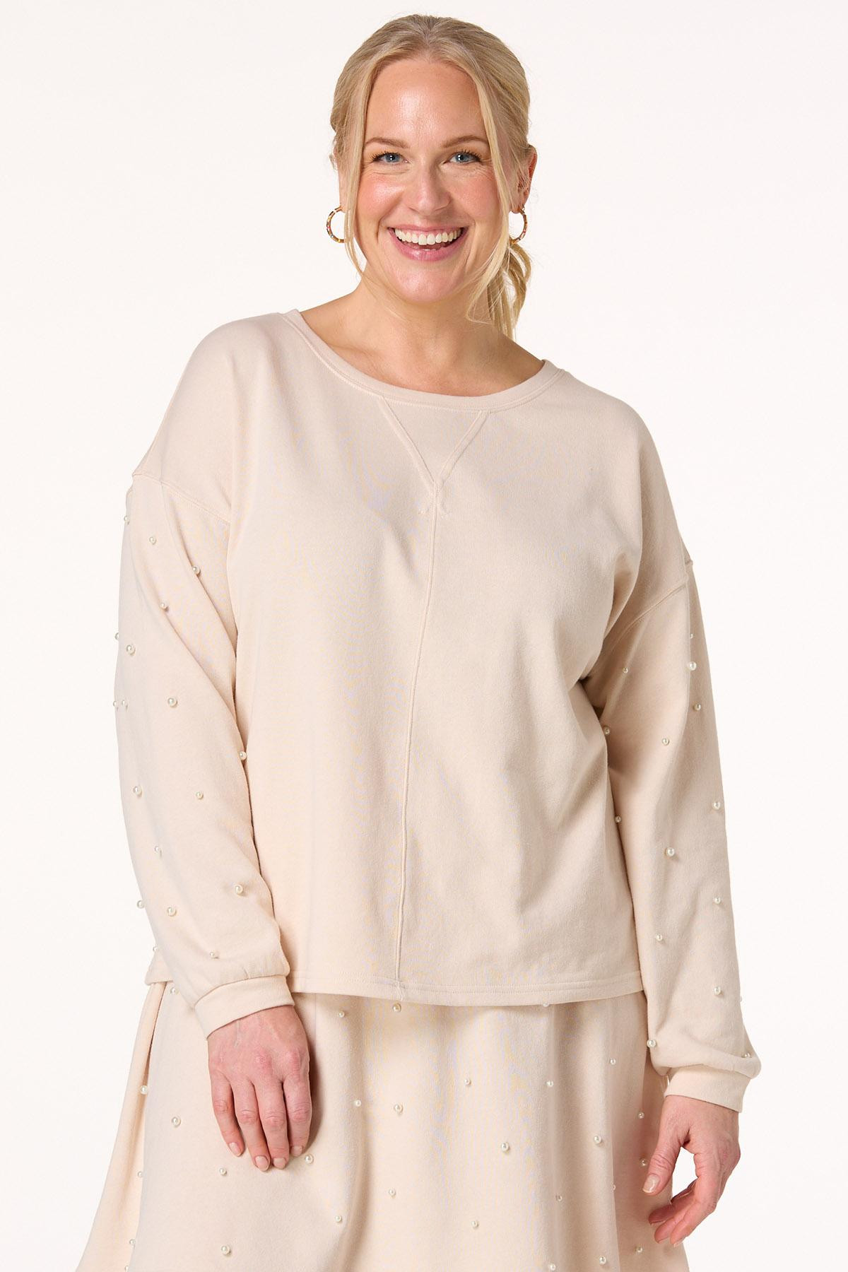 Plus Size French Terry Pearl Embellished Sweatshirt | Cato Fashions