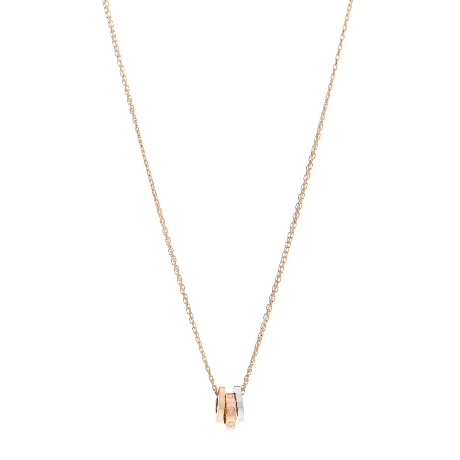 18K White Pink Gold Diamond Three Ring LOVE Pendant Necklace | FASHIONPHILE (US)