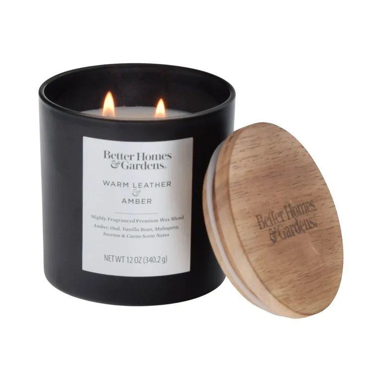 Better Homes & Gardens 12oz Warm Leather & Amber Scented 2-Wick Frosted Jar Candle | Walmart (US)