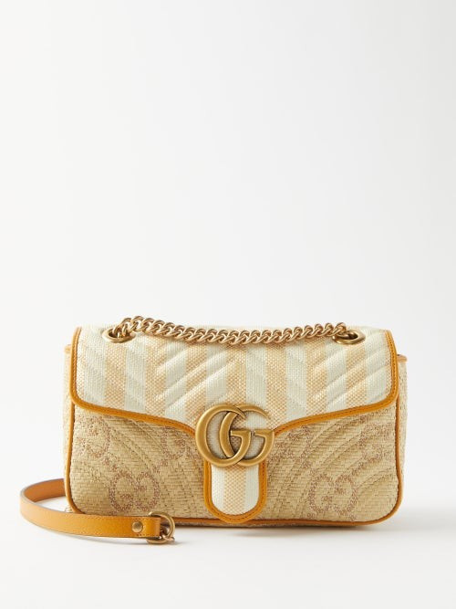 Gucci - GG Marmont 2.0 Faux-raffia Shoulder Bag - Womens - Beige White | Matches (US)