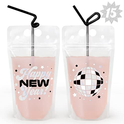 xo, Fetti New Years Eve Party Drink Pouches - 15 pcs | NYE Party Favors, Happy New Year Decorations, NYE 2023 Cups Decor | Amazon (US)