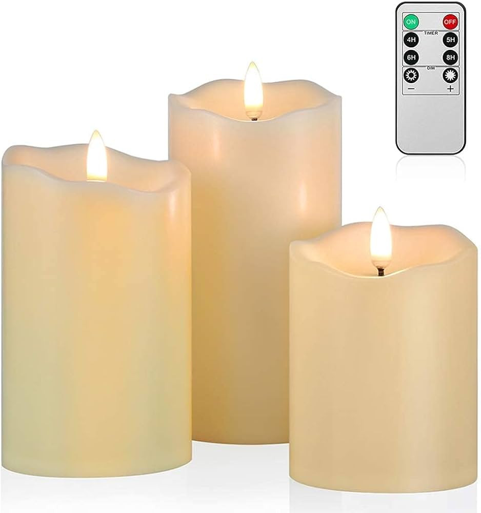 ANGELLOONG Flickering Flameless Candles, Realistic LED Candles with Remote and Timer, Set of 3 Ba... | Amazon (US)