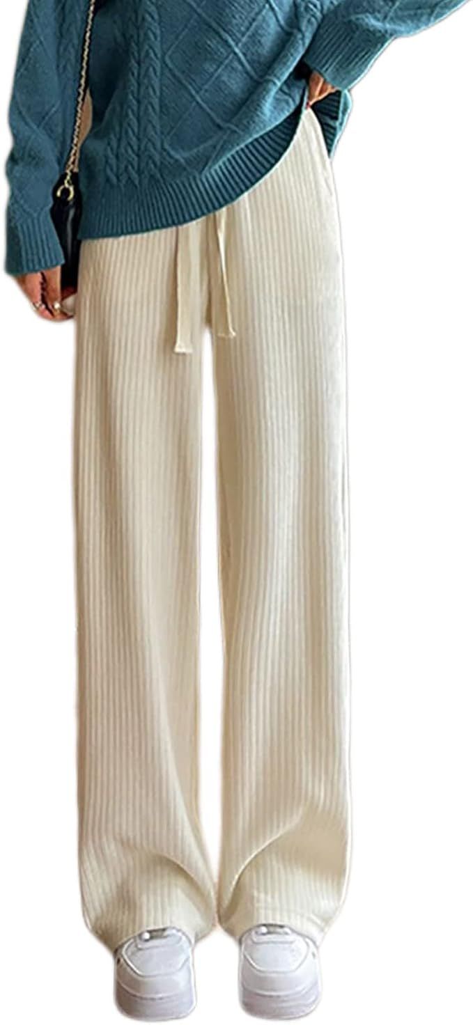 utcoco Women's High Waisted Corduroy Pants Casual Drawstring Wide Leg Corduroy Pants for Women | Amazon (US)