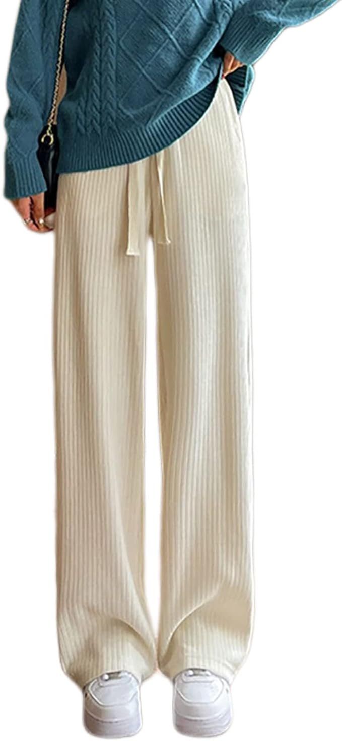 utcoco Women's High Waisted Corduroy Pants Casual Drawstring Wide Leg Corduroy Pants for Women | Amazon (US)