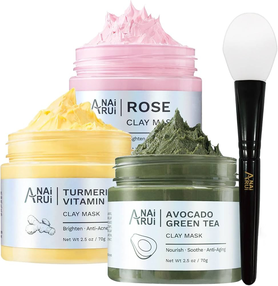 ANAI RUI Turmeric Vitamin C Clay Mask -Rose Facial Mask -Avocado Green Tea Mud Mask,Facial Mask S... | Amazon (US)
