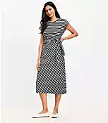Petite Stripe Knotted Cap Sleeve Midi Dress | LOFT