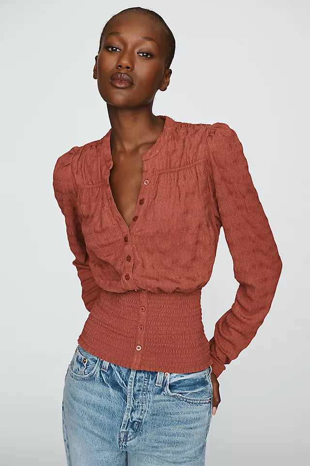 Market Day Shirred Long-Sleeve Top | Anthropologie (US)