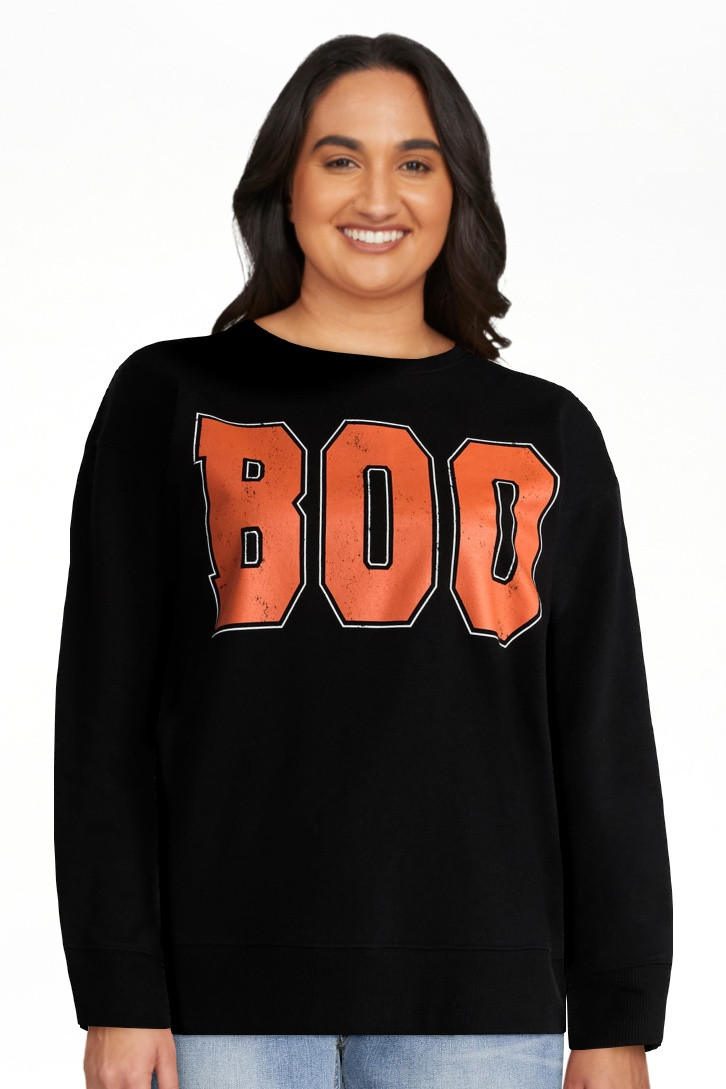 Women's Halloween Boo Graphic Fleece Sweatshirt from Way to Celebrate, Sizes S-XXXL | Walmart (US)