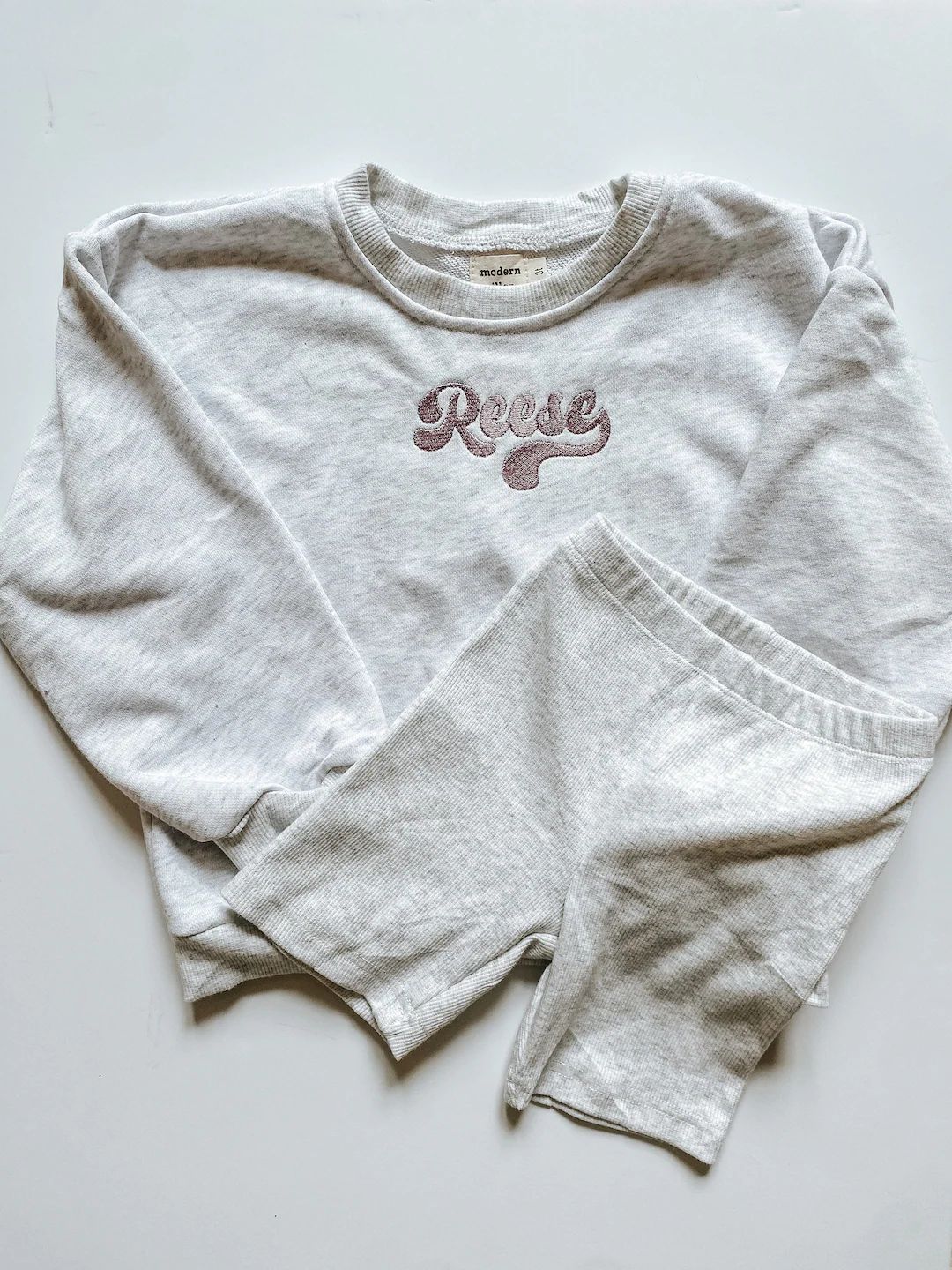Infant Toddler Personalized Embroidered Name Oversized Crewneck Sweatshirt Biker Short Matching S... | Etsy (US)