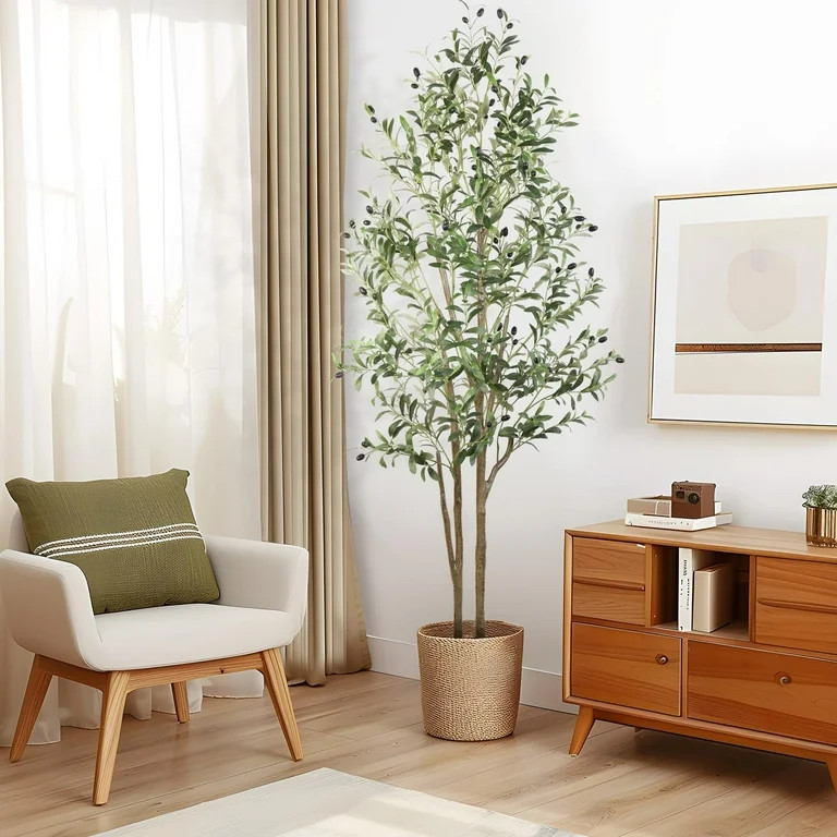 Alupssuc 6 ft Artificial Olive Tree, Silk Fake Potted Tree with Natural Wood Trunk & Lifelike Fru... | Walmart (US)