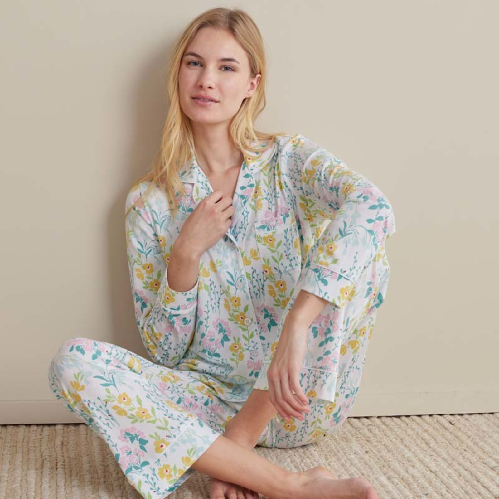 Cotton Modal Women's Button-Down Pajama Set - Spring Garden, XS | The Company Store