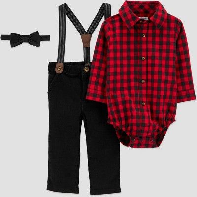 Baby Boys' Buffalo Plaid Top & Bottom Set with Bowtie - Just One You® made by carter's Red/Black | Target