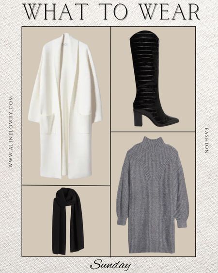 Sunday outfit idea - casual chic, sweater dress + coat 