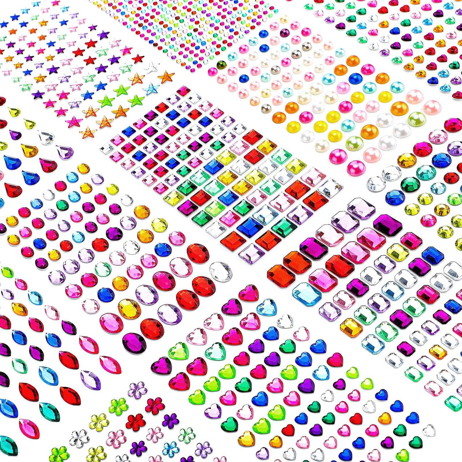 2000+ Pcs Gem Stickers, Self Adhesive Gems for Crafts Assorted Shapes Bling Rhinestones Jewel Sticke | Amazon (US)