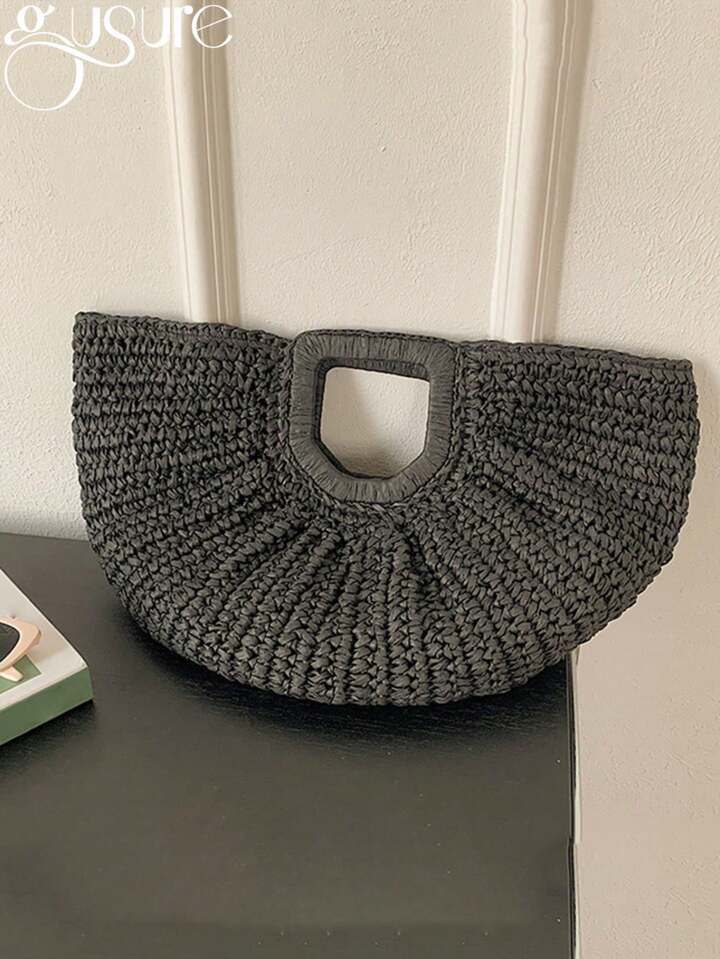 Summer Woven Straw Bag Moon Large Capacity Purse And Handbag For Women Beach Basket Bags Fashion ... | SHEIN