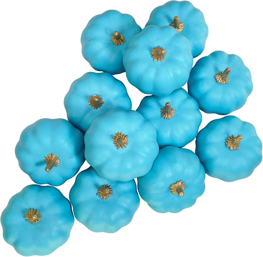 Winlyn 12 Pcs Small Artificial Pumpkins Teal Faux Pumpkins Decorative Pumpkins Foam Pumpkins for ... | Amazon (US)