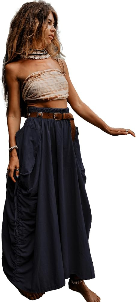 Thaluta Women's Maxi Boho Skirt with Pockets Bohemian Organic Cotton Hippie Gypsy | Amazon (US)