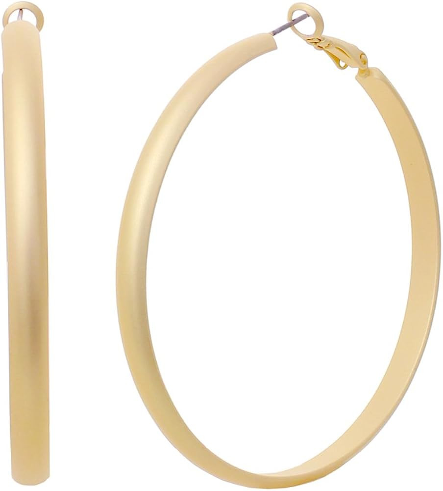 Rosemarie & Jubalee Women's Hyperallergenic Steel Matte Satin Finish Flat Hoop Earrings With Clut... | Amazon (US)