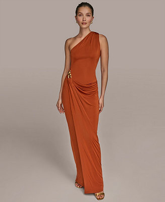 Donna Karan New York Women's Asymmetric Slinky-Knit Gown - Macy's | Macy's