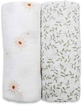 Lulujo Boho Swaddle Set, Cotton Muslin Blankets, 2 Pack (Daisies & Greenery) | Amazon (US)